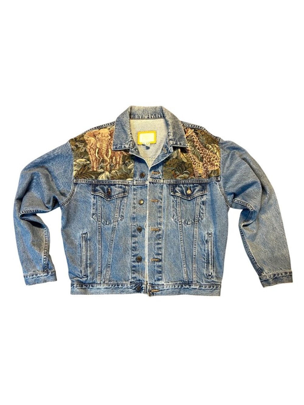 Vintage 80's Denim Jean Tapestry Jacket Jungle Animals M Pegasus Boulder Colorad